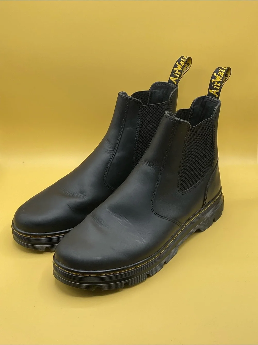 Dr. Martens Black Leather Chukka Boots with Yellow Pull Tabs